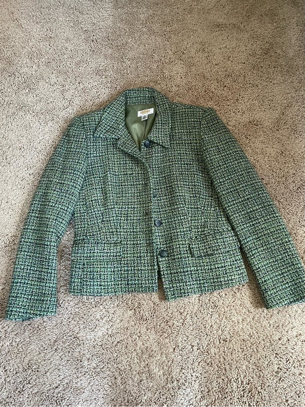 Talbots Green Tweed Cropped Blazer